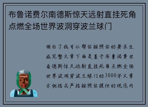 布鲁诺费尔南德斯惊天远射直挂死角点燃全场世界波洞穿波兰球门